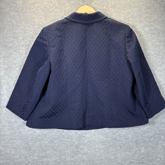 Talbots Cropped Jacket 22 P Mod Collar Polka Dot Texture 3/4 Sleeve Navy Blue - Picture 6 of 10